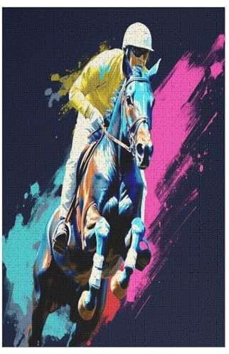 Jigsaw Puzzle Horse Racing 1000 Piece for Adults & Kids Woodiness Puzzle Family （78×53cm）