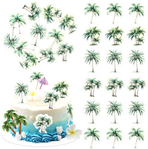Xsstarmi 60 Pack Palm Trees Edible Cupcake Toppers Rice Paper Summer Beach Coconut Tree Cupcake Picks for Summer Hawaii Vacation Wedding Birthday Party Cake Decorations Supplies