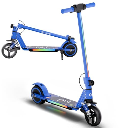 Elektrischer Kinderroller, Upgrade mit LED Front und Fußlichtern, 130W Motor, Faltbarer KinderRoller, Bluetooth Lautsprecher, 8 km Reichweite, Belastbarkeit bis 70 kg, für 3-12 Junge Mädchen (Blau)