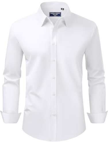 Alimens & Gentle Men's Long Sleeve Shirt Stain Shield Business Formal Regular Fit Button Down Dress Shirts