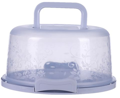 Besreey Porta tartas de plástico con tapa y asa, 26 x 22 x 12,5 cm, recipiente redondo para tartas con tapa, soporte para tartas con asa, caja redonda transparente para picnics, fiestas, camping