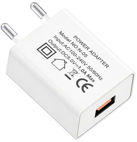 5V 1A Ladegerät USB Netzteil 5 Volt 1 Amp USB Stecker Adapter 5V/1A USB Plug EU DC 5V-1000mA AC 100-240V Charger Steckdosenadapter USB A Kompatibel LED Leuchten/Spielzeug/Elektronische Geräte/Uhr Weiß