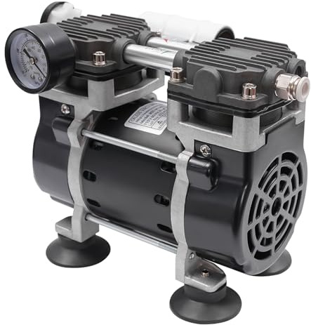 Ölfreie Vakuumpumpe 45L/min mit Aluminiumlegierung, Doppelkolben, 150W Kupfermotor & Überhitzungsschutz Leise Industrielle Vakuum Pumpe für Labor, Medizin & Lebensmittelverpackung