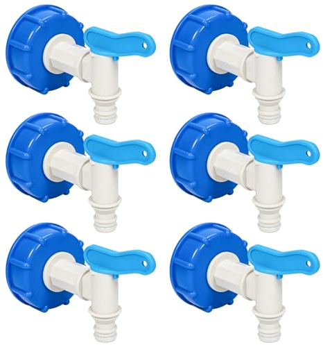 Lot De 6 Robinet Bidon DIN60, Robinets De Vidange Pour Bidon, Robinet Doseur Avec Bec Verseur, Robinet Pour Bidons 15–60 L, Blanc-Bleu