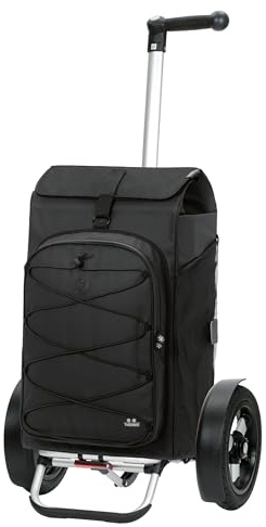 ANDERSEN Einkaufstrolley - Tura Shopper Fado 3.0 schwarz | Fahrradanhänger, Luftbereifung, ergonomischer Griff, bis 50 kg - Tasche großes Volumen, Thermofach, Regencape, 74 L