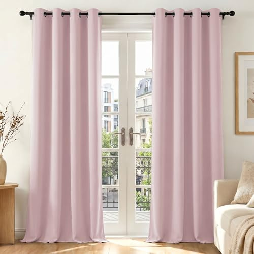 Deconovo Gardinen Blickdicht mit Ösen Sichtschutz Wohnzimmer Lotosrosa | 2er Set, H220 x B140 cm, Blickdicht Gardine Vorhänge, Hitzeschutz, Sichtschutz, mit Ösen, für Schlafzimmer Wohnzimmer