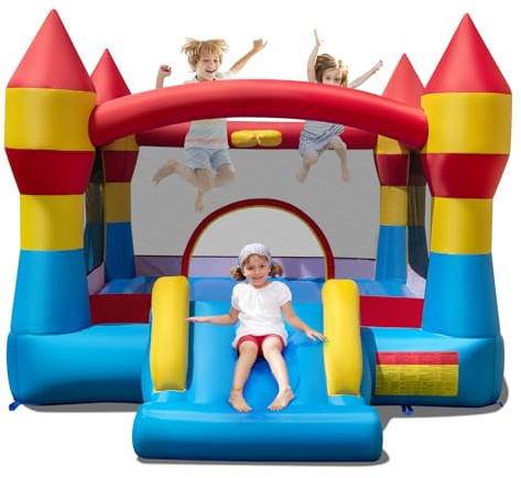FANTASK Bouncy Castle with Slide, Children's Jumping Castle with Large Jumping Area Including Carry Bag & Repair Kit, for Indoor and Outdoor Use, 370 x 280 x 230 cm