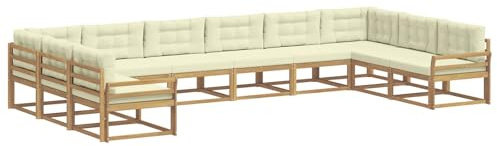 vidaXL Outdoor-Sofagarnitur mit Kissen 10 pcs Weiß und Creme, Moderner Garten-Sofa, strapazierfähige Lounge, Elegantes Patio-Sofa, Sitzplatz im Garten, Möbel für Poolbereich