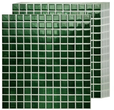 Selbstklebende Fliesenaufkleber Küche 10er Set, 27 x 27 cm Mosaik Fliesensticker Wasserdicht, 3D Küchenrückwand Wandfliesen Aufkleber Zuschneidbar für Küche Bad Dusche Waschbecken, Gelbgrün