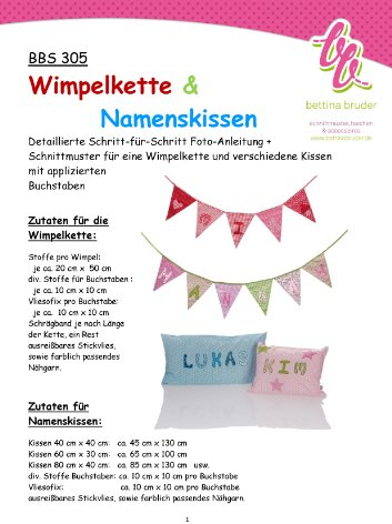bettina bruder BBS 305 Schnittmuster für Wimpelkette mit Namen und Kissen Fotoanleitung