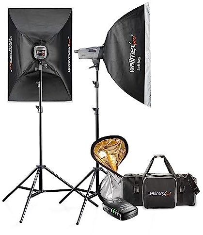 Walimex Pro VE Excellence 4.4 Set da studio (incl. 2x flash da studio 400 W con ricevitore integrato, 2x treppiedi per lampada, riflettore e grilletto)