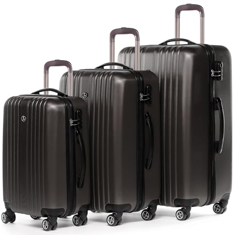 FERGÉ Kofferset 3 teilig Hartschale Toulouse Reisekoffer Trolley-Set (Handgepäck, L, XL) 3er Set Hartschalenkoffer Roll-Koffer 4 Rollen 100% ABS café
