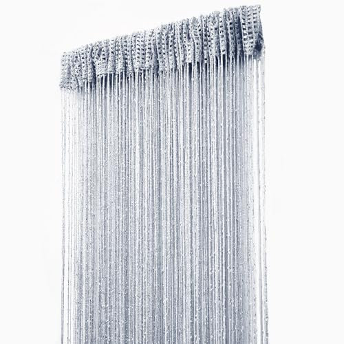 ave split Decorative Door String Curtain Wall Panel Fringe Window Room Divider Blind Divider Tassel Screen Home 100cm*200cm (Silver18)