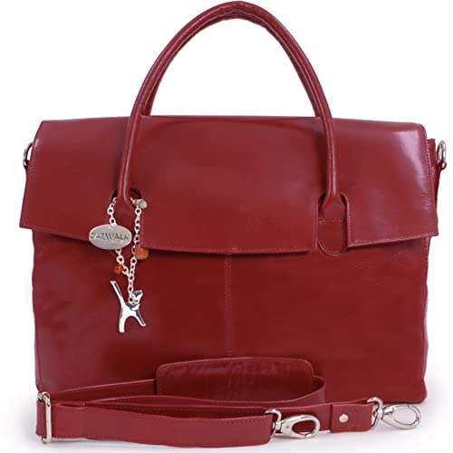Catwalk Collection Handbags - Damen Leder Laptoptasche 17 Zoll - Arbeitstasche Extra Groß - Aktentasche mit Schultergurt - HELENA - Rot