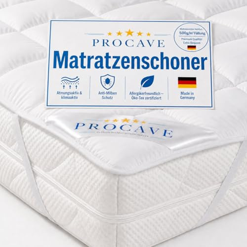 PROCAVE® Matratzenschoner 80x220 cm Topper | Matratzenauflage mit 4 Eckgummis | Atmungsaktive Matratzentopper & Matratzenauflage | Anti Milben Matratzenbezug | Mattress Topper Made in Germany