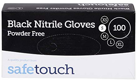 Safetouch Black Nitrile Gloves (No Powder) - Small - Box of 100