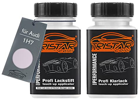 TRISTARcolor Autolack Lackstift Set für Audi 1H7 Le Mans Silver Metallic/Felgensilber Metallic Basislack Klarlack je 50ml