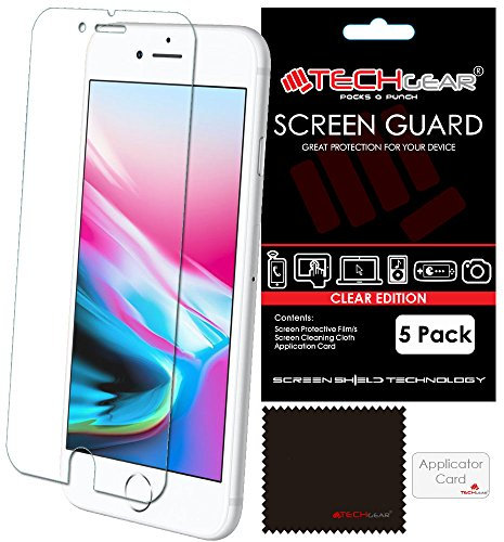 TECHGEAR [5 Pack] Screen Protectors for iPhone 8 Plus, iPhone 7 Plus (5.5) - Ultra Clear Lcd Screen Protector Guard Covers Compatible with Apple iPhone 8 Plus, iPhone 7 Plus (5.5)