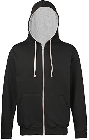 AWDis Men's Varsity Zoodie Hoodie, Multicoloured (Jet Black/Heather Grey), X-Large
