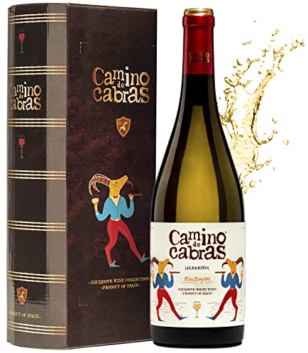 Estuche Regalo - Vino Albariño - Vino para Regalar – Vino gallego Premium – Vino Regalo Gourmet – Pack Regalo vino – D.O. Rias Baixas - 1 botella x 750 ml – Estuche de Vino CAMINO DE CABRAS