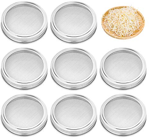 8 Stück Edelstahl-Keimgläser-Deckel-Set für breite 8,6 cm breite Öffnung, Einmachgläser aus 304 Edelstahl, Siebsieb für Einmachgläser und Samenkeimung