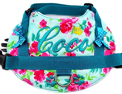 Hundegeschirr S M L XL XXL Brustgeschirr Wunsch bestickt Wasserfest Rosen türkis