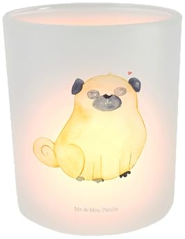 Mr. & Mrs. Panda Windlicht aus Glas Mops - Geschenk, Windlicht Hochzeit, Hund, Haustier, Hundemama, knuffig, Hundebesitzer, Windlicht Deko,