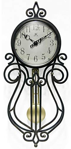 Infinity Instruments 20 inch x 9 Inch Classic Traditional Vintage Rustic Farmhouse Pendulum Non-Ticking Silent Battery Operated Easy to Read Wall Clock for Living Room, Bedroom, Kitchen, Antique Black