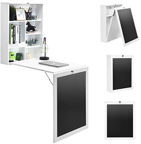 GIANTEX Wandtisch klappbar, Wandklapptisch Wandschreibtisch Holz mit Tafel, Schreibtisch Laptoptisch Klapptisch Wandmontage, Bartisch Esstisch Küchentisch für Arbeitszimmer Küche Wohnzimmer (weiß)