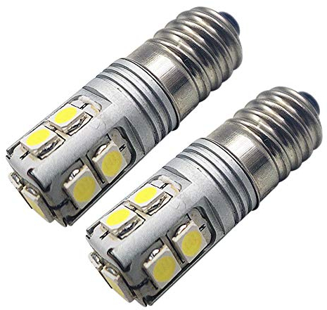 Ruiandsion 2 Stück E10 LED Lampe 4,5V 6V 9V 12V 18V 4-30Volt E10 Schraubensockel LED Lampe 3030 10SMD Chips Weiß Upgrade für Scheinwerfer Taschenlampen Taschenlampe, unpolar
