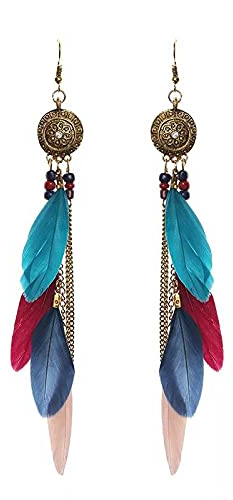 CHUANGOU Exquises Fantaisie Boucles d'oreilles Plumes Boho Boucles d'oreilles
