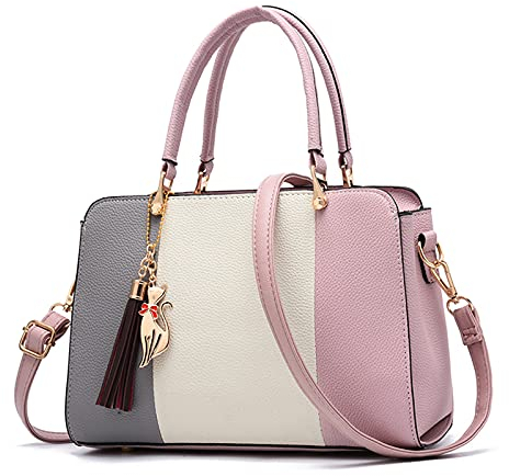 FANDARE Eleganti Borsa a Mano con Pendente Borsa Donna Tracolla Spalla Pelle PU Impermeabile per Shopping Viaggio Partito Work Crossbody Bag Rosa Chiaro