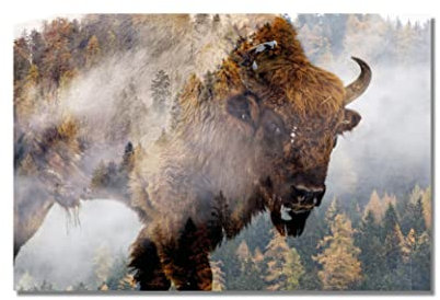 LASER unit Wandbild Bison | Tiere | Alu Dibond Weiss | 140 x 100 cm | Kunstdrucke | Galerie Qualität