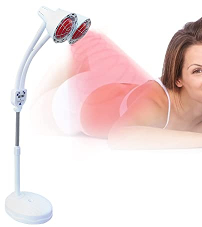 275W Infrarotlampe Wärmelampe Doppelkopf Infrarot Lampen 360° Verstellbarer Schlauch Speziallampen Rotlichtlampe mit Rädern für Behandlung von Erkältungen und Muskelverspannungen