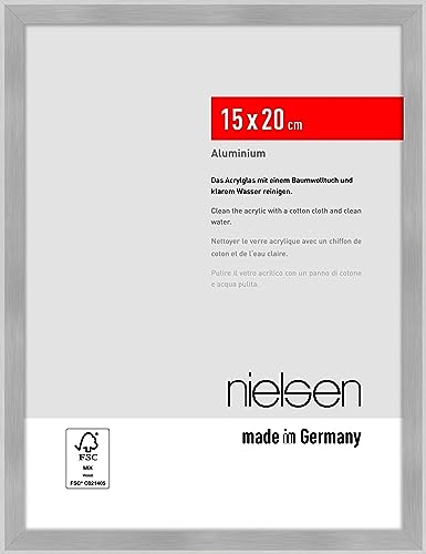 nielsen Bilderrahmen, 15 x 20 cm, Aluminium, Silber matt, Fotorahmen zum Auftstellen im Hoch- & Querformat, bruchsicheres Kunstglas, Atlanta