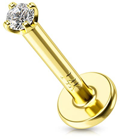 OUFER Body Piercing Boucles d'oreilles à tige en or massif 14 carats 16 g sans fil pour labret Monroe Piercing à pousser Rouge à lèvres Helix Tragus Conque Lèvre Lobe, Coquillage, Zircon cubique