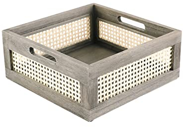 YAHUAN Gewebter Holzkorb Holzaufbewahrungsbox Dekorativer rustikaler Korb Bambuskorb mit integrierten Griffen für Küche, Speisekammer, Schrank, Büro, Schlafzimmer, rustikale Landhausdekoration (grau)