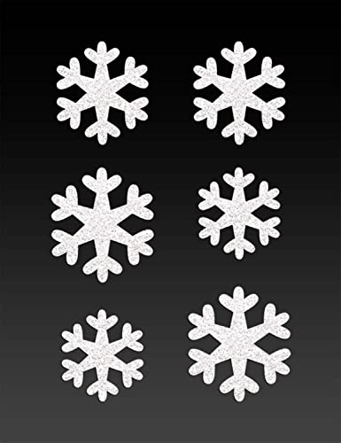 GLITZER Bügelbild Schneeflocken 6 Stk. klein 6 cm Aufbügler Applikationen Bügelsticker für Stoffe Textilien Kinder zum Aufbügeln Flicken, Farbe:Glitzer weiss