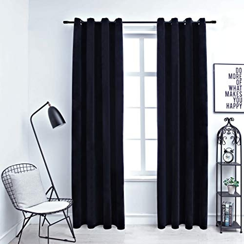 WIFESE 2 Stück Verdunkelungsvorhänge mit Ösen 140x245 cm Samt Schwarz Vorhang Blickdicht Gardine Curtains Wärmeisolierende Vorhänge Fenstervorhänge Gardinen Wohnzimmer Polyester