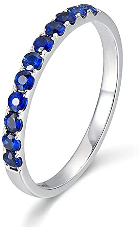 Bishilin Trauringe Weißgold 750, Ring Damen Schmal mit Saphir 0.3ct Eheringe Hochzeit Ringe Größe 48 (15.3)