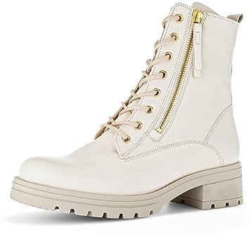 Gabor Damen Combat Boots, Frauen Stiefeletten,Wechselfußbett,Moderate Mehrweite (G),schnürstiefel,Stiefel,Ivory(Flaush/Gold),41 EU / 7.5 UK