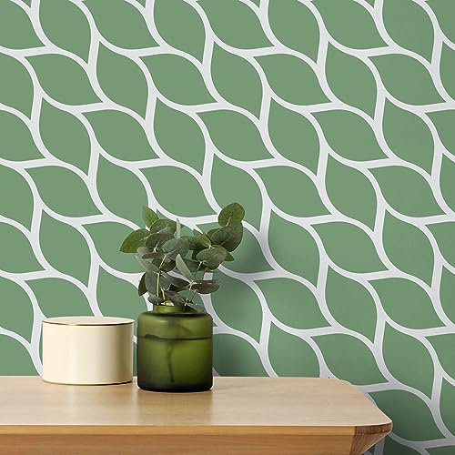 VaryPaper Papier peint à motif géométrique vert et blanc - 44,5 x 200 cm - Dos adhésif moderne en plastique - Pour meubles - Pour salon, chambre à coucher