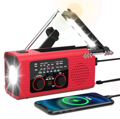 NITIGO Emergency Weather Radio, 4000mAh NOAA Weather Alert Radio Solar Charging, Hand Crank & USB Charged, AM/FM with LED Flashlight, Reading Lamp, SOS Alarm, Headphone Jack for Outdoor Indoor
