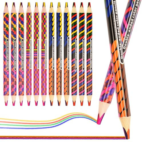 ThEast 12 Regenbogen-Buntstifte für Erwachsene und Kinder, Doppelseitige Regenbogen-Buntstifte, Jumbo-Mehrfarbig-Buntstifte für Kunst, Malen, Zeichnen, Skizzieren, Vorgespitzt
