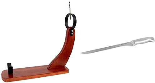 Fackelmann Set Jamonero, Incluye Soporte Jamonero Tipo Góndola de Madera de Pino y Cuchillo Jamonero Nirosta Saphir 35 cm de Acero Inoxidable, Hoja de 23 cm