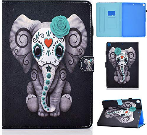 CASAFUNY Hülle für iPad 10,2 Zoll 2021/2020/2019, ipad hülle 9.Gen/8.Gen/7.Gen, PU Leder Tablette Schützhülle Multi-Winkel Ständer Cover Case Auto Schlaf/Wach für iPad 10,2 Zoll, Rosenelefant