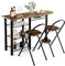 RELAX4LIFE Bartisch Set 3-Teilig, Esstisch mit 2 Klappstühlen&4 Ablagen, Thekentisch mit Metallrahmen, Essgruppe für 2 Personen, Industriedesign, Bistrotisch Set für Esszimmer Bar (Rustikales Braun)