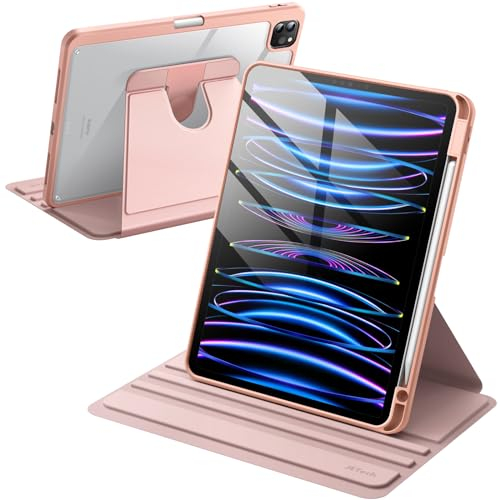 JETech Custodia Rotante per iPad Pro 11 Pollici 2022/2021 (4a/3a Gen) con Portapenne, Protezione con Rotazione a 360 Gradi Supporto Cover Chiaro Retro, Auto Svegliati/Sonno (Oro Rosa)