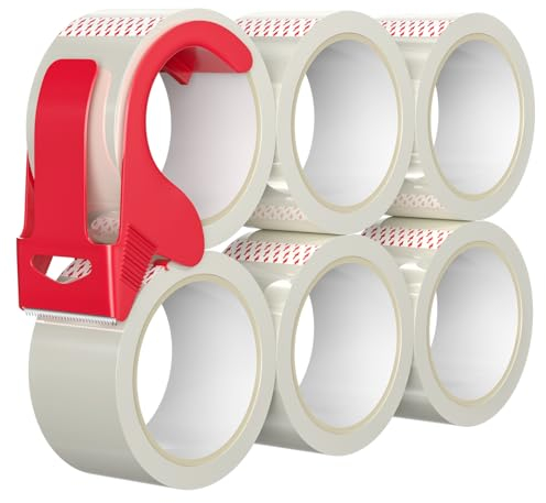 WinGluge 6 Rollen Paketklebeband Transparent, Klebeband Packband Paketband, Verpackungsband Kartonband, Kleberolle Verpackungsklebeband mit Plastik Abroller zum Verpacken von Paketen(50mm x 66m)