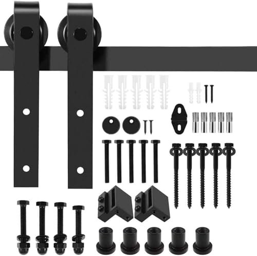 Heavy Duty 200cm 6.6FT Barn Door Sliding Kit - Dulcii Steel Track, Rail & Roller System for Smooth Sliding Door Operation (Black, 6.6FT)